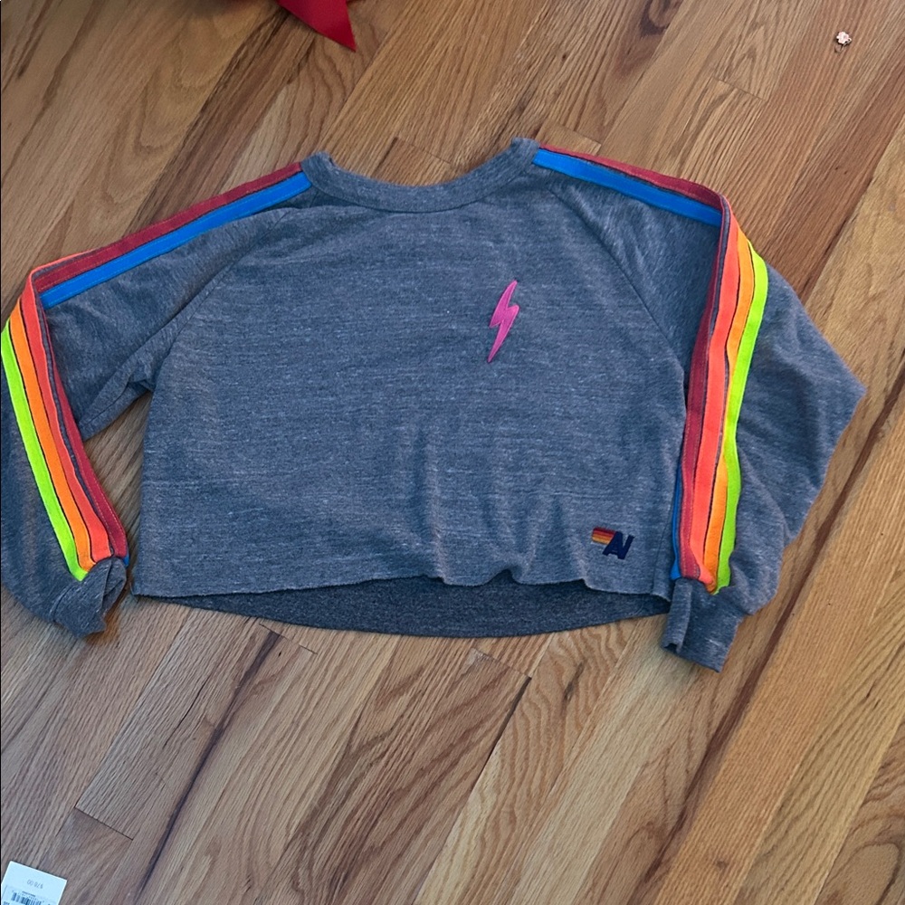 Aviator Nation Gray Sweater with Rainbow Stripes